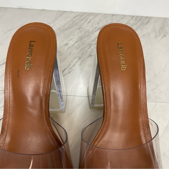 New! Larroude Dolly Lucite Clear Vinyl Brown Platform Sandal 9 - Picture 11 of 14